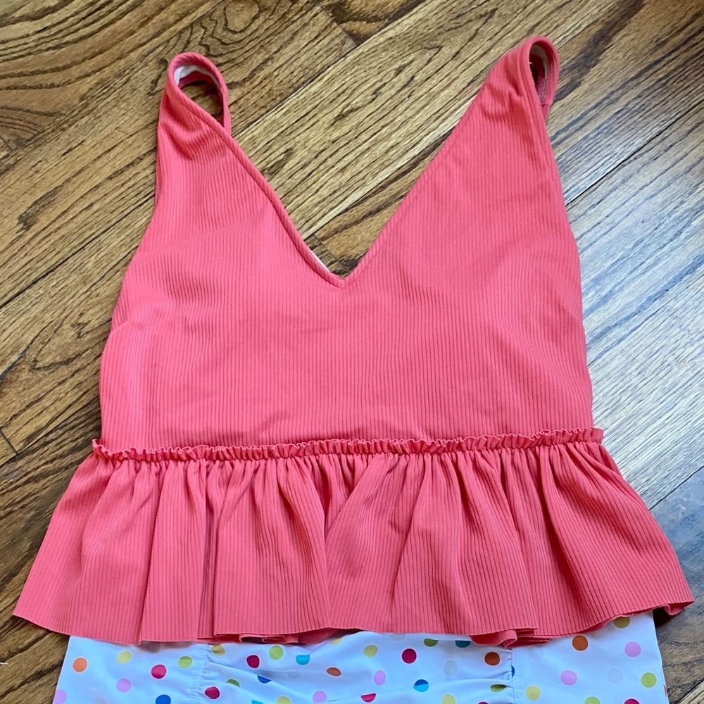 Ribbed Vibrant Coral V neck top Kortni Jeane